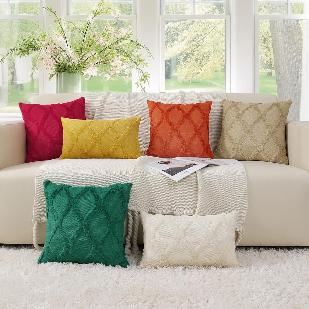 decorUhome Summer Throw Pillow Covers 16x16 Inch Set of 2, Soft Plush Faux Fur Wool Rust Accent Couch Pillow Covers for Modern Farmhouse Be…