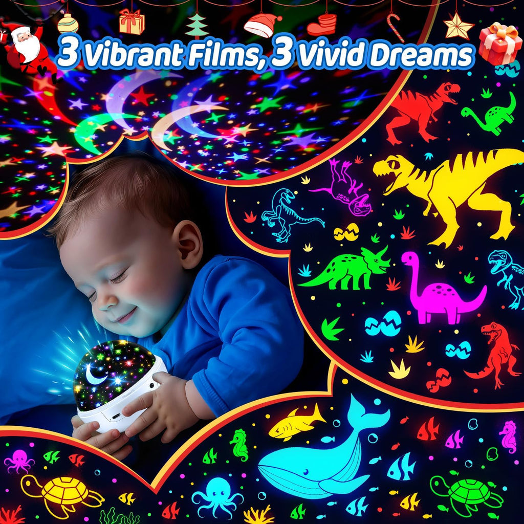 COOLNIGHT Boy Room Decor, 93 Lighting+3 Films Toddler Room Decor, Remote+Dimmable+360° Slient Nightlight for Baby Nursery, Starry Night…