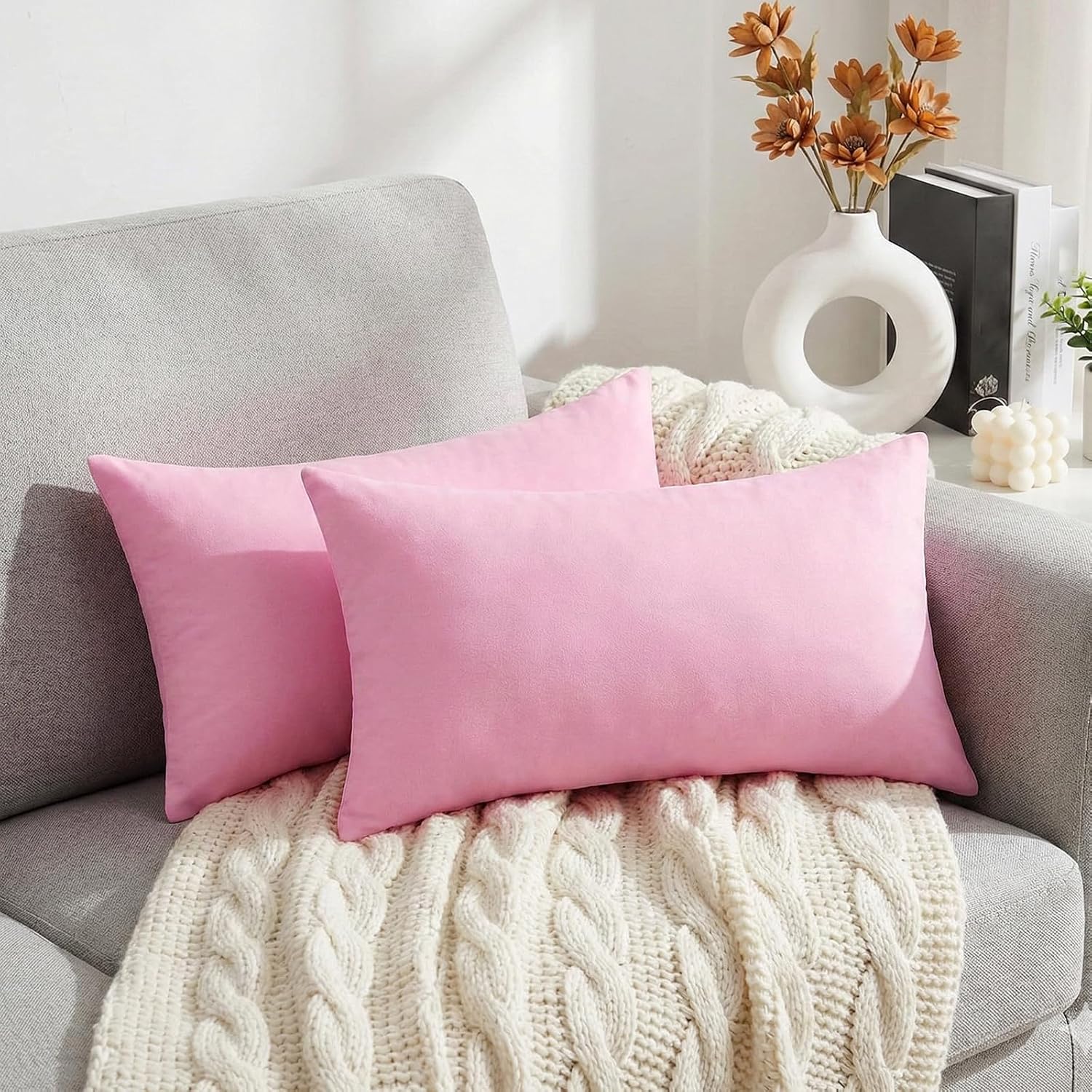 Thmyo 4-Pack 100% Cotton Lumbar Comfortable Solid Decorative Throw Pillow Covers Rectangle Cushion Cover Sublimation Blank DIY Pillowcases…