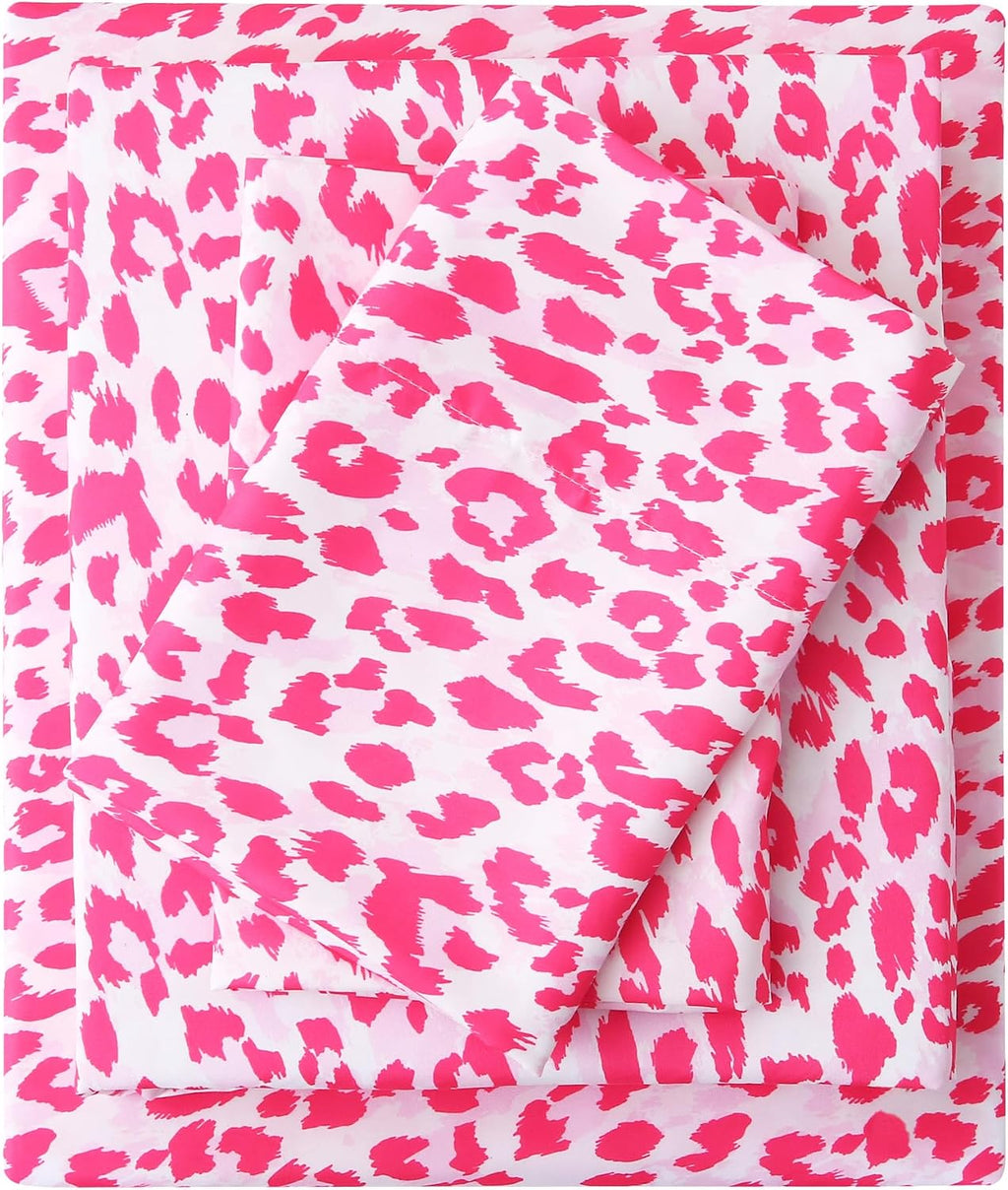 mooreeke Leopard Cheetah Printed Twin Bed Sheets, Soft Microfiber Bedding Sheets & Pillowcases, Deep Pocket Non-Slip Fitted Twin Sheet, Pin…