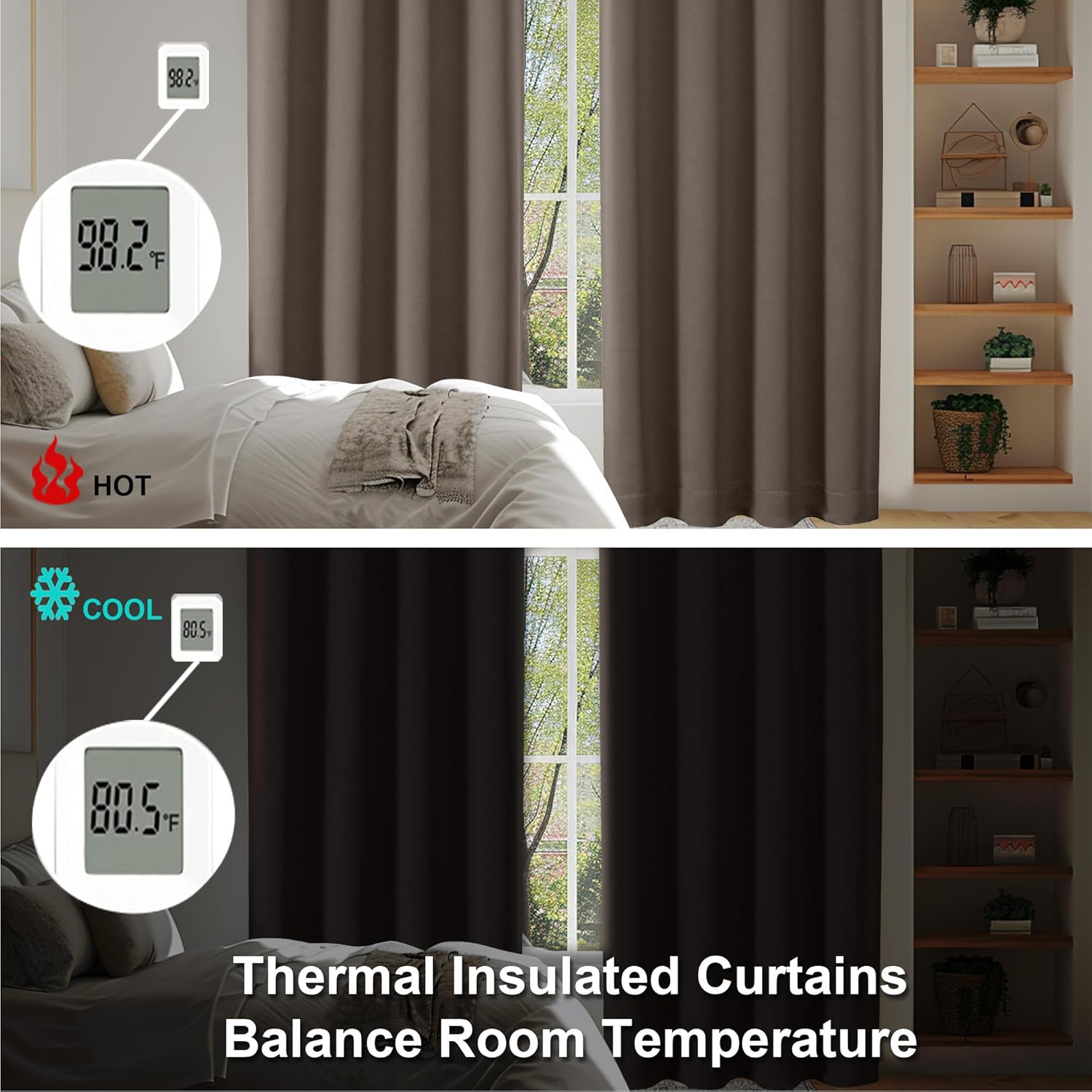 Simplebrand Ava Brown Blackout Curtains for Bedroom 63 Inch Length 2 Panels Set, Solid Thermal Insulated Energy Saving Rod Pocket Window Tr…