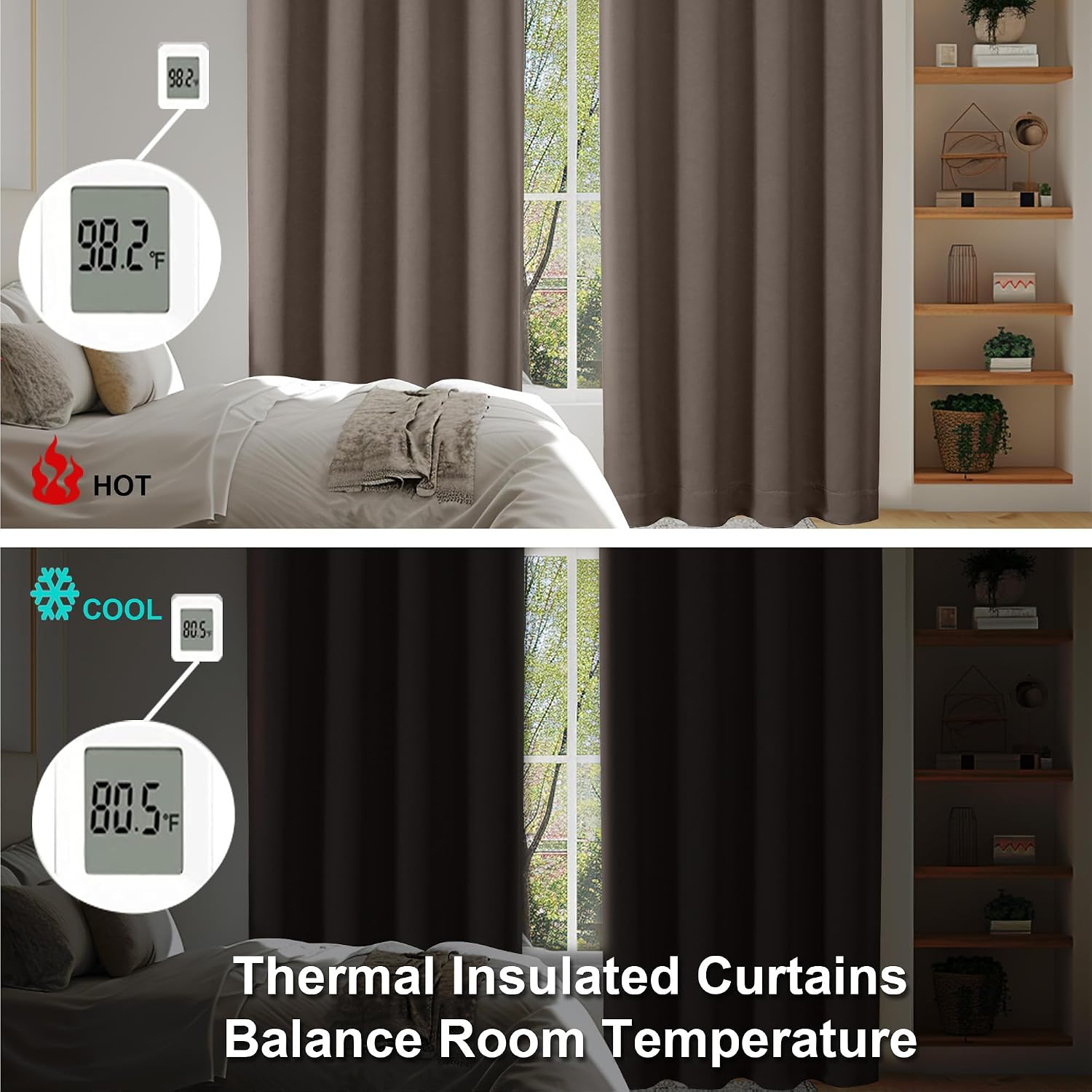 Simplebrand Ava Brown Short Blackout Curtains for Bedroom 54 Inches Long 2 Panels Set, Solid Thermal Insulated, Energy Saving Window Treatm…