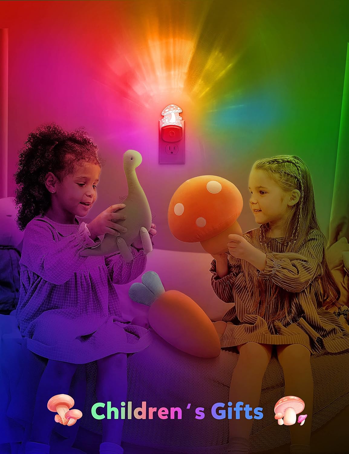 Mushroom Night Light [2 Pack], Plug in Lamp, 8 Color Changing LED Night Lights for Adults Kids Baby Children NightLight Wall Mushroom…