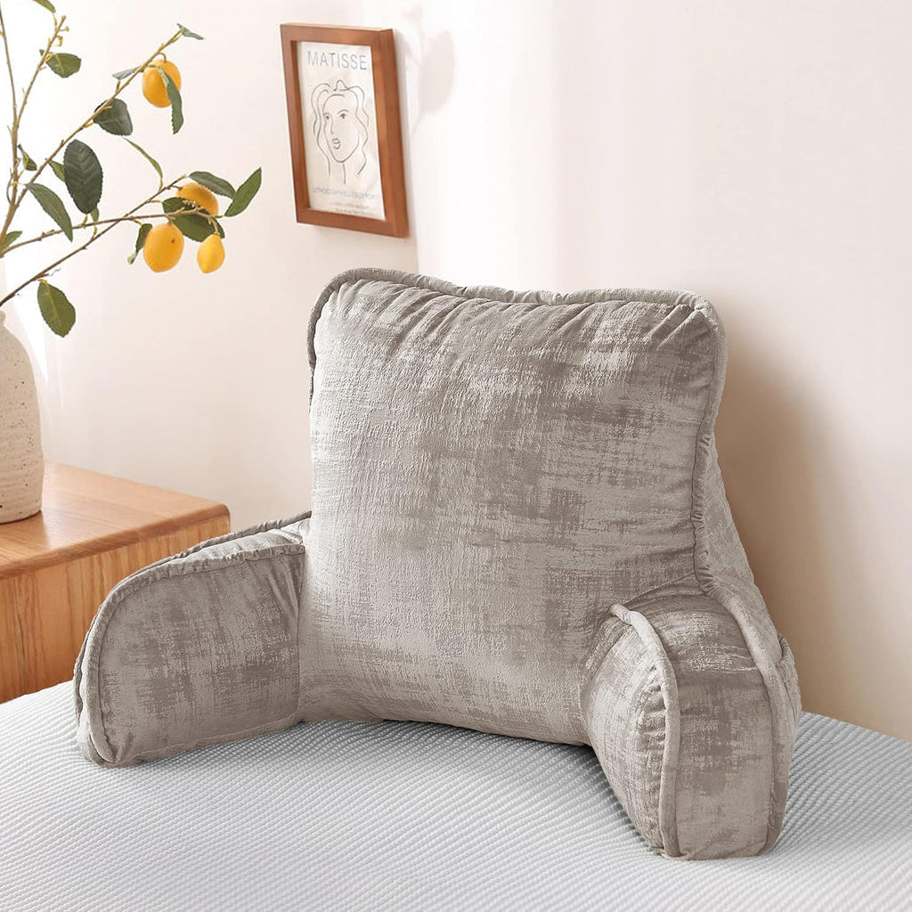 Bytide DIY Assembly Art Velvet Backrest Reading Bed Rest Pillow with Arms & Pockets, 18" H for Sitting in Bed Couch Sofa, Back Support Cush…