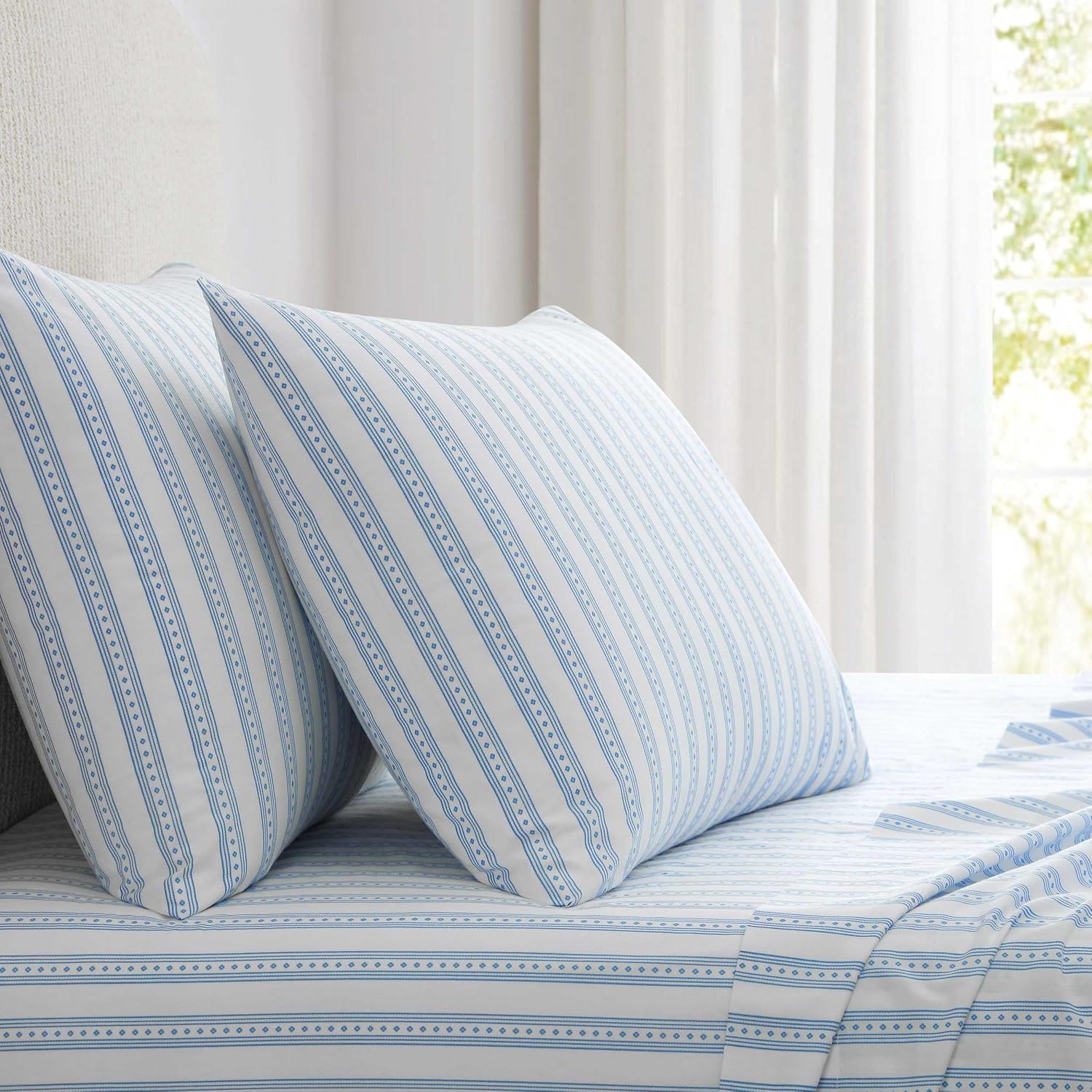 MarthaStewart Martha Stewart - Full Size Sheets Set, Crisp & Tailored Cooling Sheets with a Smooth Cotton Percale Lightweight Feel - Bed Sh…