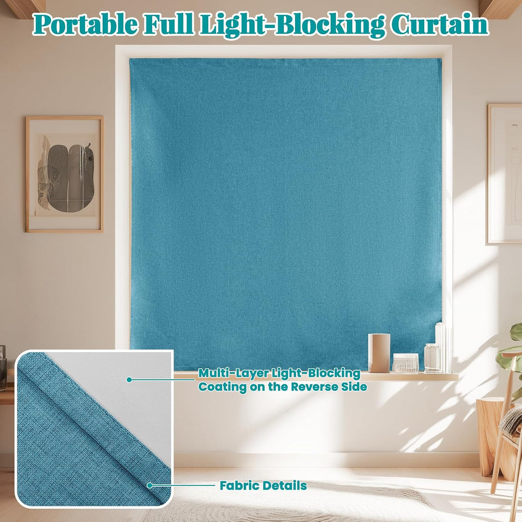 100% Blackout Self Adhesive Curtains, Black Out Shade for Window, Fabric Temporary Window Coverings Easy to Hang Curtains No Rod Needed…