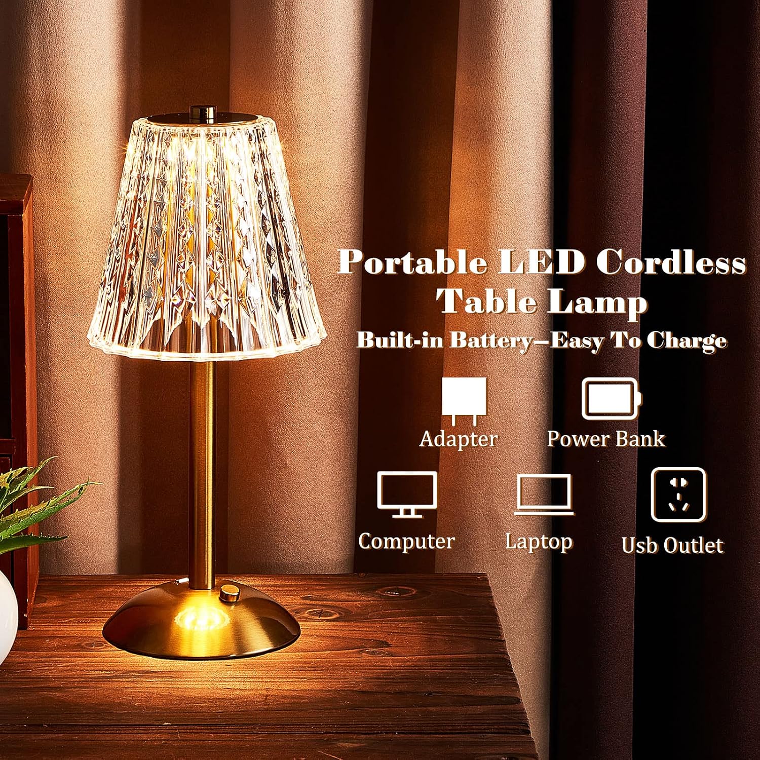 Liliful 1 Pcs Cordless Table Lamp Rechargeable Touch LED Small Gold Portable Battery Operated USB-c Desk Lamp 3 Color Dimmable for…