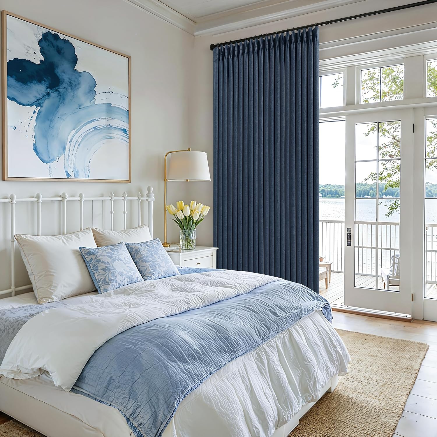Twodrapes 100 Inch Pinch Pleat Drapes Navy Blue Room Darkening Curtains 100 Inches Long for Bedroom Modern Neutral 100% Blackout Thick Line…