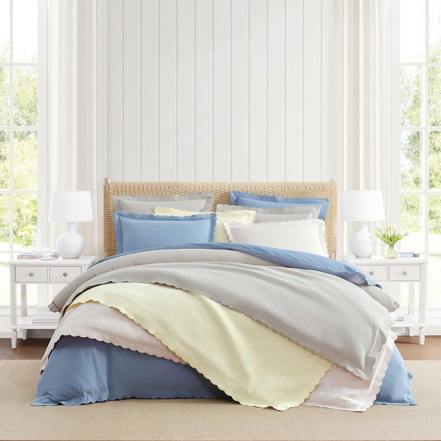 MarthaStewart Martha Stewart - Queen Duvet Cover Set, 100% Soft Cotton Blend Bedding, Corner Ties & Button Closure, 3 Piece Bed Set with Ma…