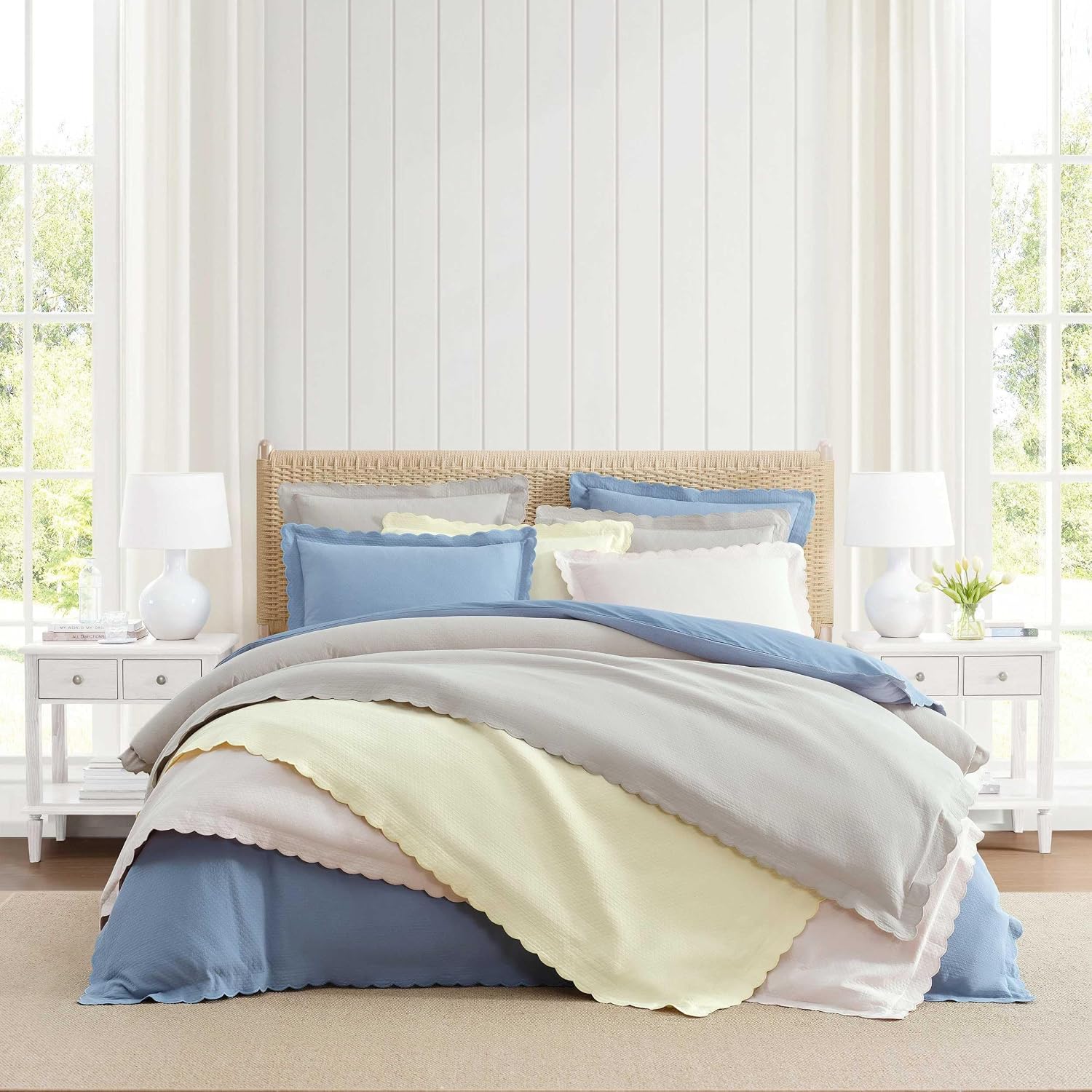 MarthaStewart Martha Stewart - King Duvet Cover Set, 100% Soft Cotton Blend Bedding, Corner Ties & Button Closure, 3 Piece Bed Set with Mat…