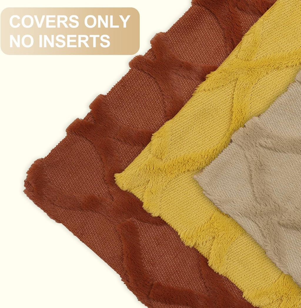 decorUhome Summer Euro Sham Throw Pillow Covers 24x24 Inch Set of 2, Soft Plush Faux Fur Wool Mustard Yellow Accent Couch Pillow Covers for…