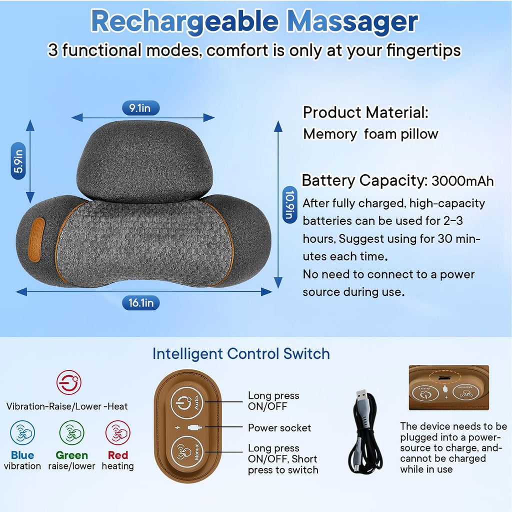 Kitcada Upgraded Neck Massager Pillow, 3-in-1 Neck Massager, Traction Massage with Heat, Neck Pillow for Shoulder Pain, Deep Tissue, Rechar…