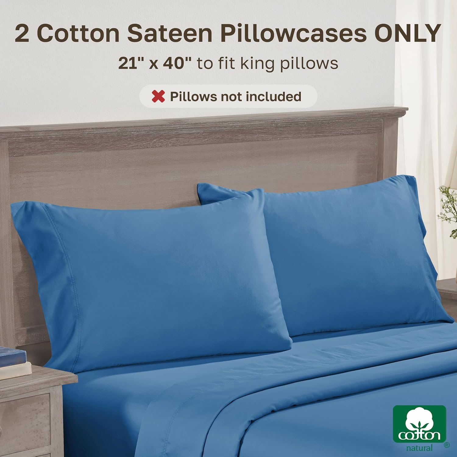 CaliforniaDesignDen King Size Pillows Cases Set of 2-600 Thread Count Sateen, Natural 100% Cotton Pillowcases King, Crisp, Durable -Feel Be…