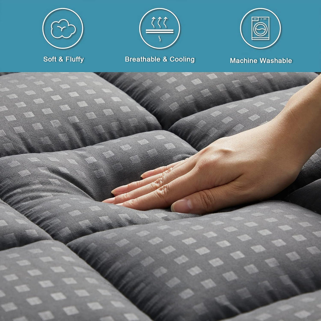 HYLEORY Twin Mattress Pad Quilted Fitted Mattress Protector Cooling Pillow Top Mattress Cover Breathable Fluffy Soft Mattress Topper with…