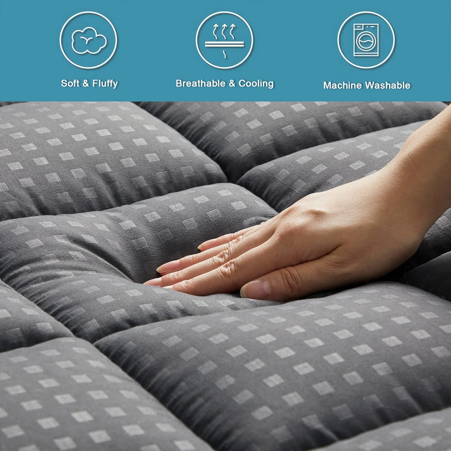 HYLEORY Full XL Mattress Pad Quilted Fitted Mattress Protector Cooling Pillow Top Mattress Cover Breathable Fluffy Soft Mattress Topper…