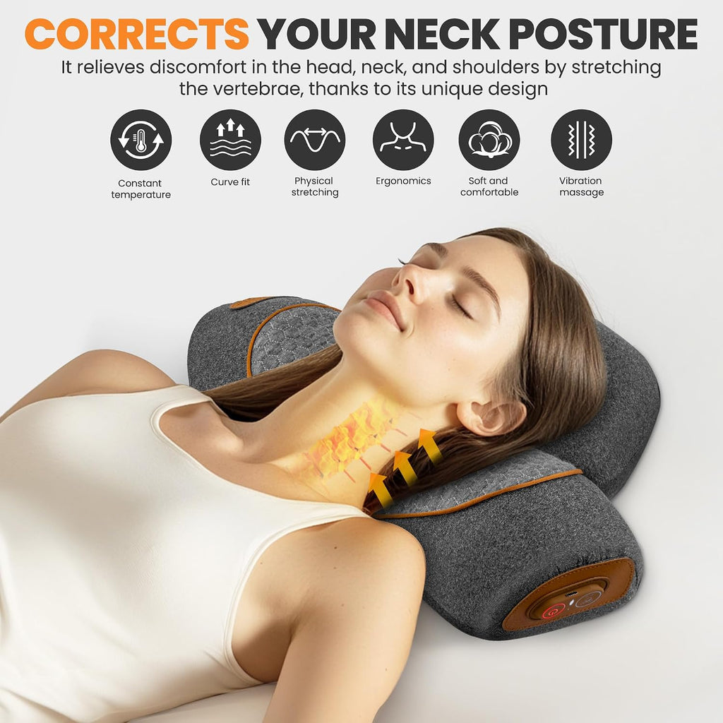 3-in-1 Neck Massage Pillow—with Heat, Massage, and Traction Stretching, Deep Tissue Massage Relieves Shoulder and Neck Muscle Pain and…