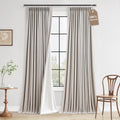 Boodii Beige 100% Blackout Linen Pinch Pleated Curtains 108 Inches Long 2 Panels Full Black Out Farmhouse Boho 9 Ft Thermal Insulated with…