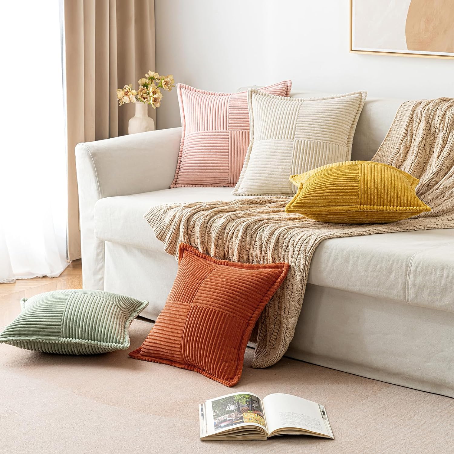 MIULEE Rust Decorative Throw Pillow Covers for Couch Bed Livingroom 12x12 Inch Set of 2 Boho Accent Throw Pllows Broadside Striped…