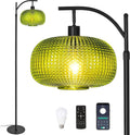 Floor Lamp for Living Room with Green Glass Shade, Modern Standing Lamp with Remote Control, Black Dimmable Tall Lamp for Bedroom Office…