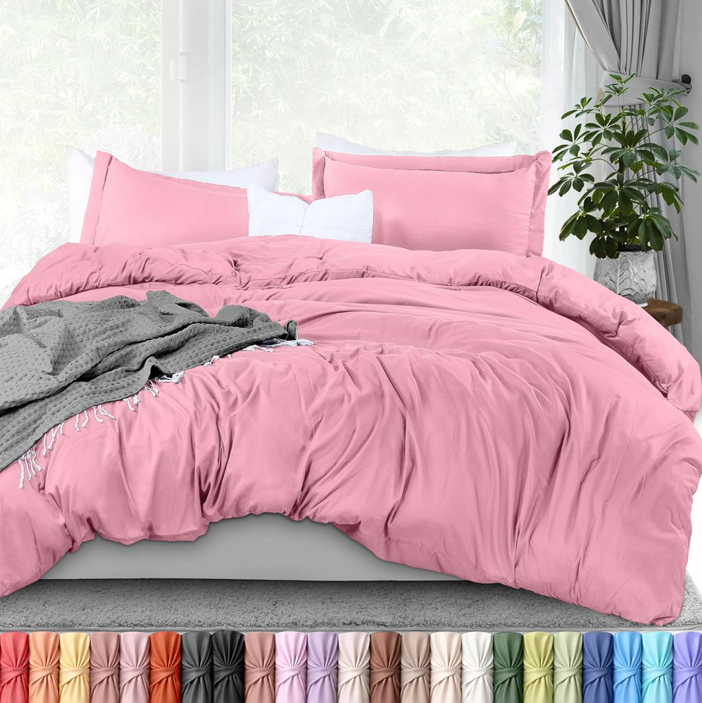 Utopia Bedding Duvet Cover Queen Size - 3 Piece with Zipper Closure - 1 Comforter Cover 90X90 Inches & 2 Pillow Shams 20X26 Inches (Pink)…