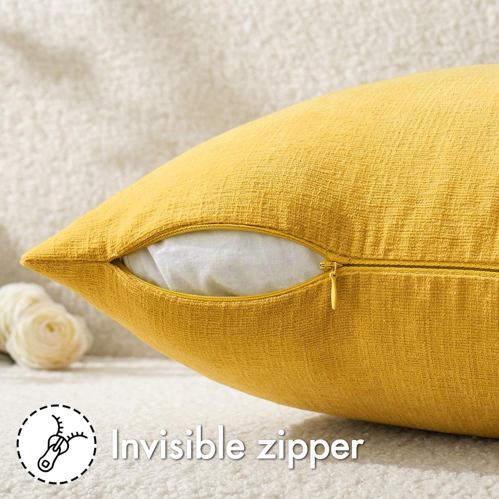 Miulee Yellow Couch Pillow Covers 12x20 Inch, Set of 2 Soft Chenille Summer Decorative Lumbar Throw Pillow Covers Farmhouse for Sofa Living…