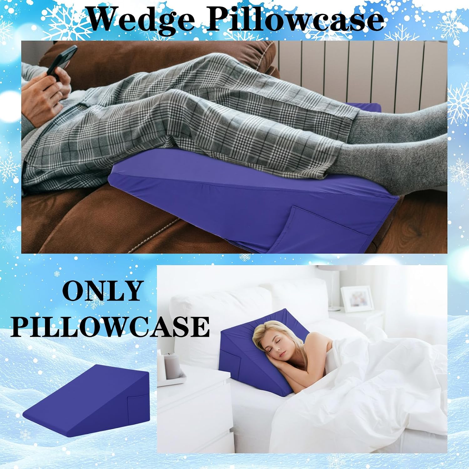 HunnmingRe 25"x25"x8" Cooling Bed Wedge Pillow Case Cover (Only Pillow Case) Wedge Pillowcase Protector with Zipper Soft Breathable Cool Pi…
