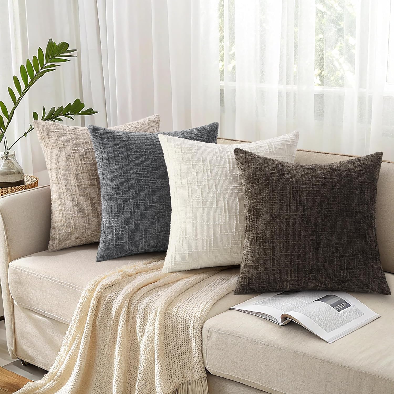 decorUhome Dark Brown Chenille Throw Pillow Covers 18x18 Set of 2 Textured Soft Cozy Slubby Couch Pillow Covers Modern Farmhouse Boho Decor…