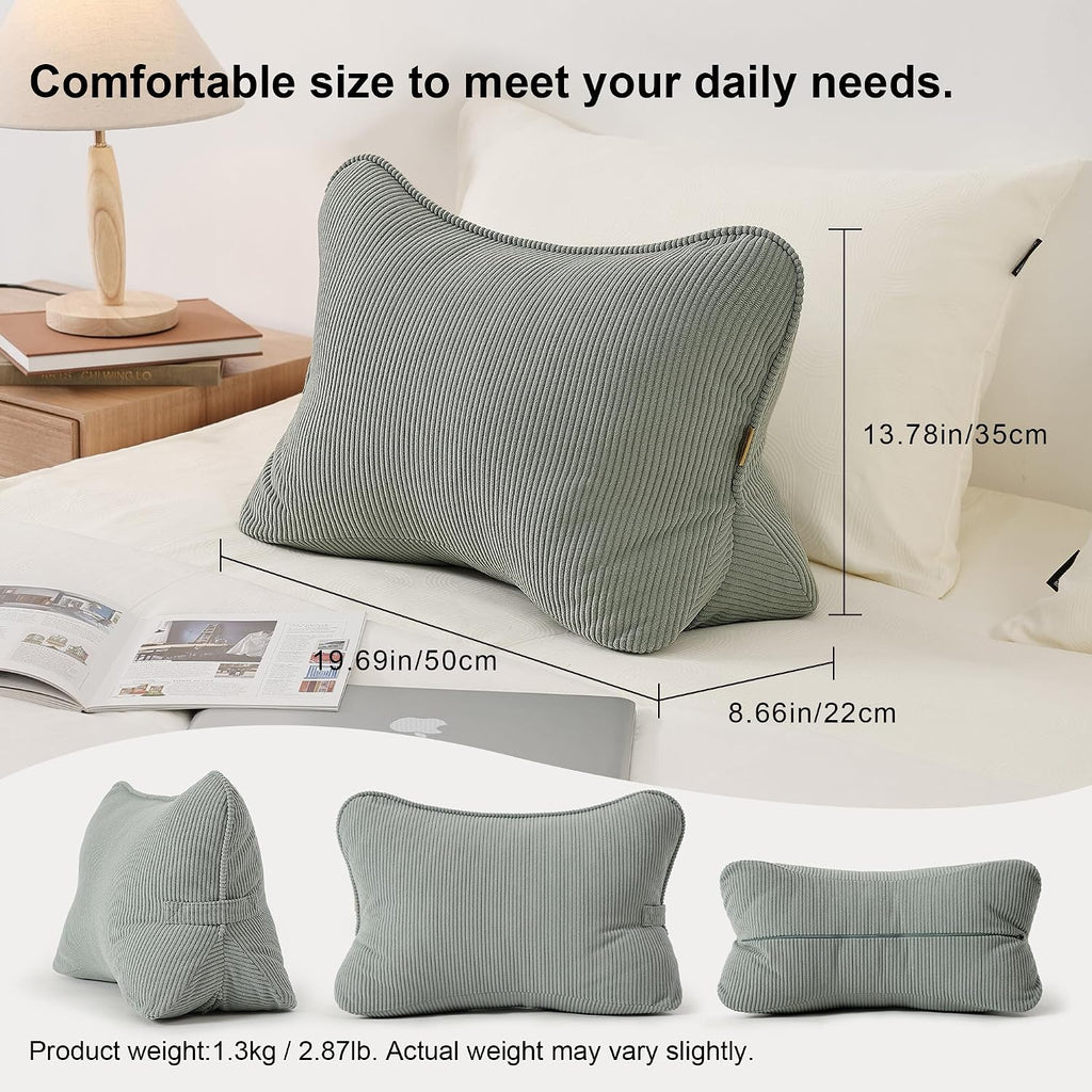 Pat. Pend. Corduroy Lumbar Support Back Pillow for Sitting Up & Reading, Ergonomic Triangle Back Support Cushion for Sofa, Armchair &…