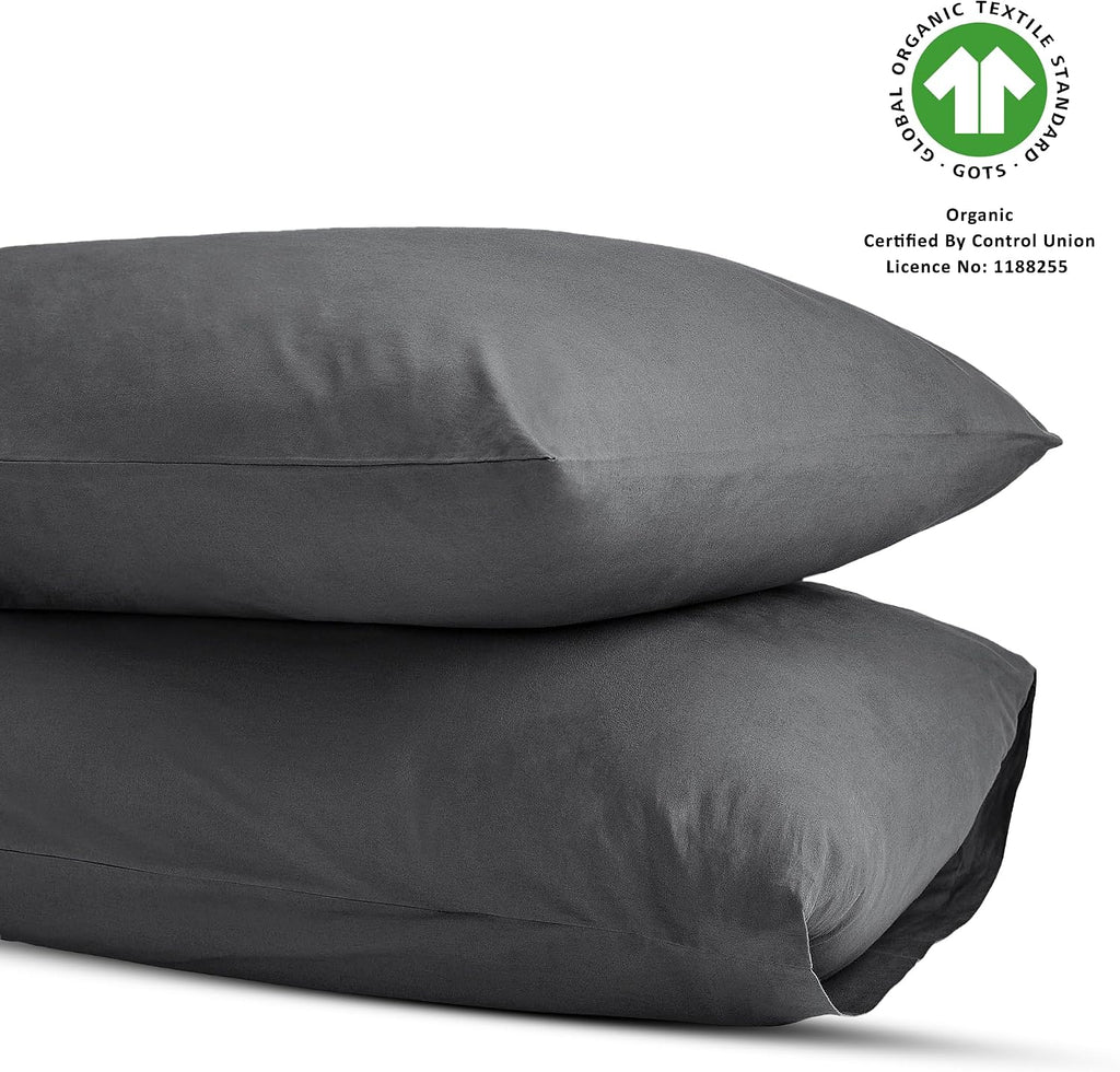 Bioweaves 100% Organic Washed Cotton Percale Weave Pillow Cases Standard Size GOTS Certified Queen Pillow Covers, Envelope Closure – Set of…