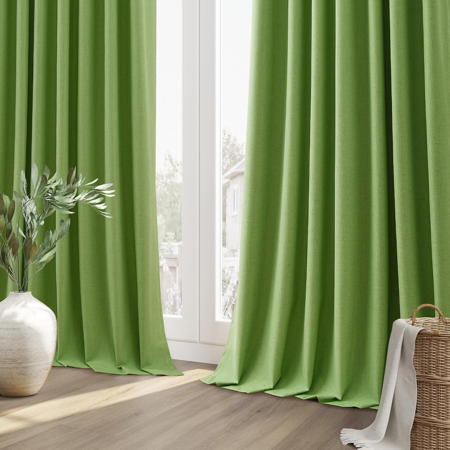 Guken 100% Blackout Curtains 120 Inch Length 2 Panels Set for Living Room Bedroom Back Tab Thermal Insulated Black Out Linen Drapes Room Da…