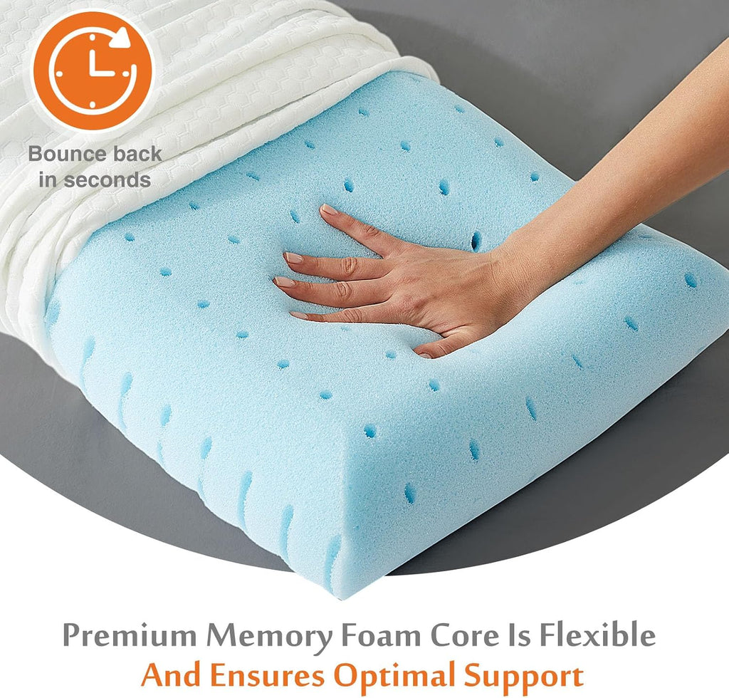 Sweetcrispy Back and Side Sleeper Support, White Gel Cooling Memory Foam Pillows for Sleeping, Bed Pillows for Adults with Breathable Mesh…