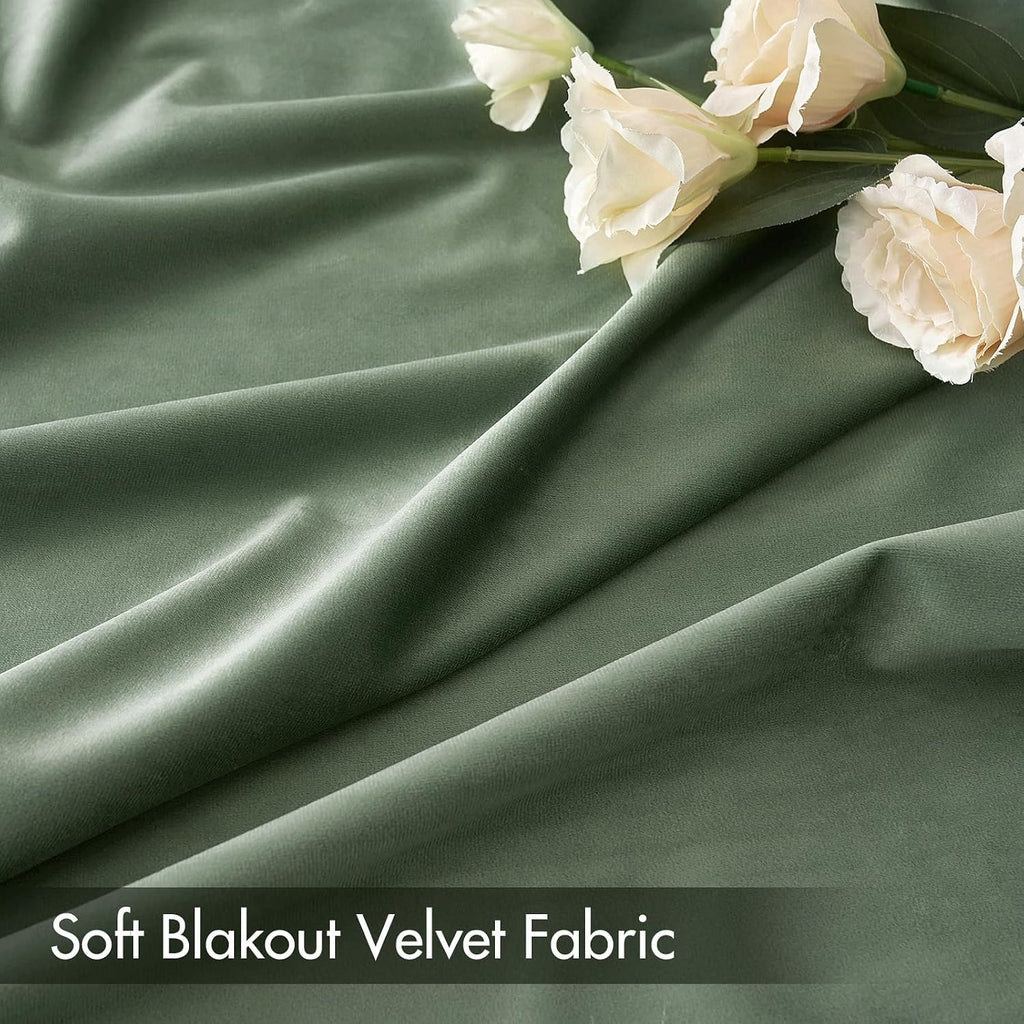 MIULEE Velvet Curtains Sage Green Thermal Insulated Blackout Curtain Drapes for Bedroom Living Room Darkening 90 Inches Long Curtains…