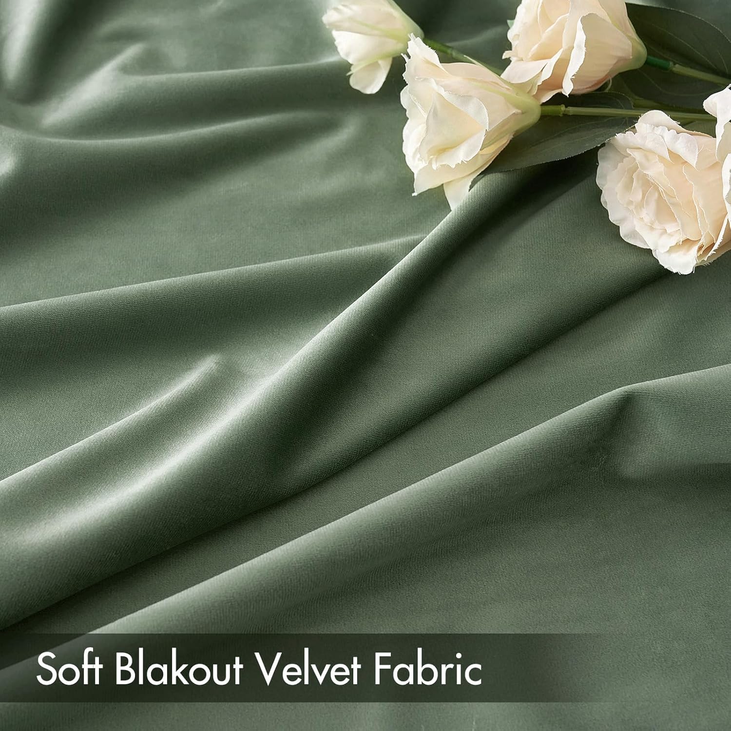 MIULEE Velvet Curtains Sage Green Thermal Insulated Blackout Curtain Drapes for Bedroom Living Room Darkening 96 Inches Long Curtains…