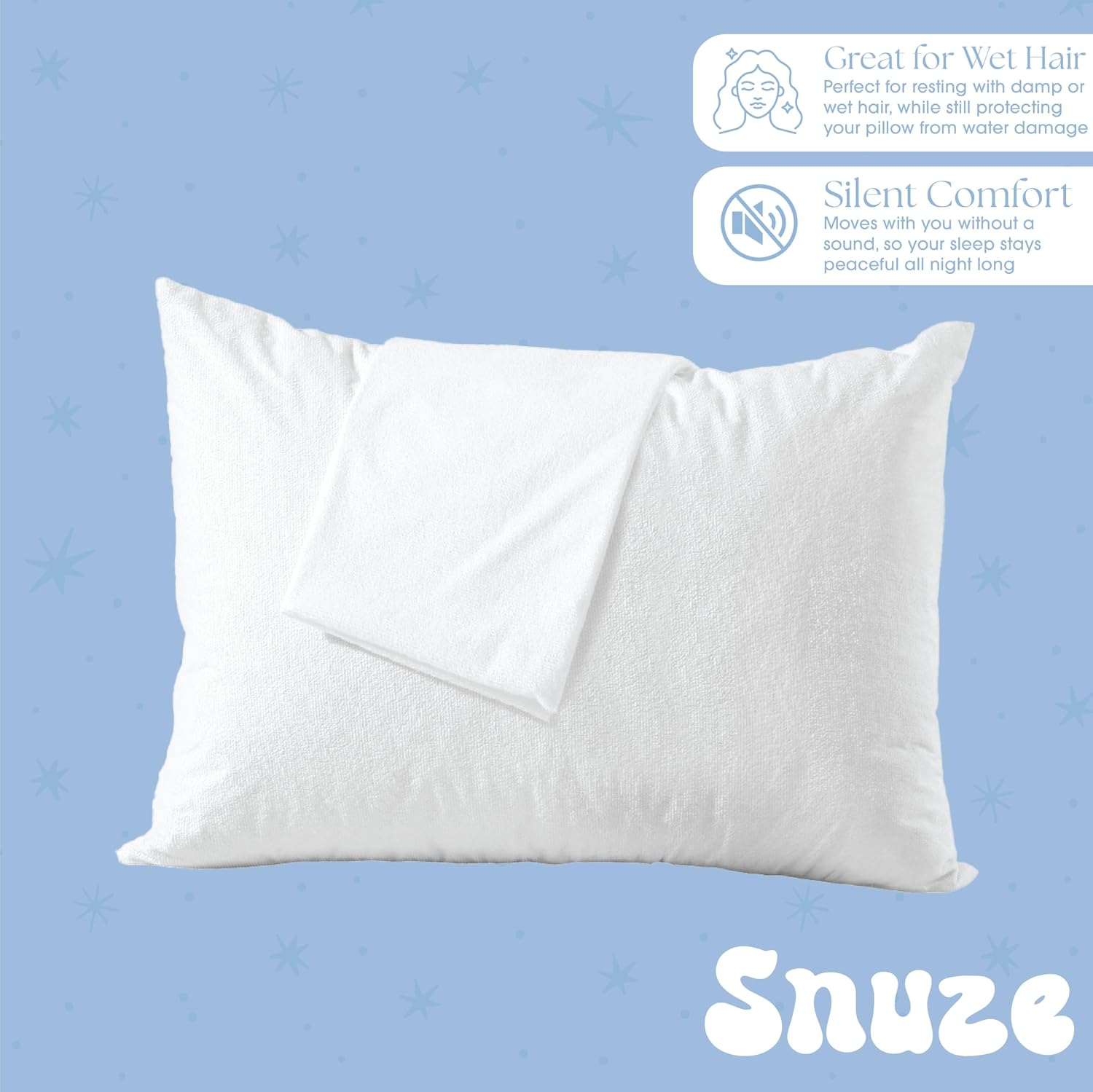 Snuze Snuze Terry Pillow Protector 2-Pack Standard/Queen Size (20” x 28”) Waterproof, Zippered, Machine Washable, Hypoallergenic Cov…