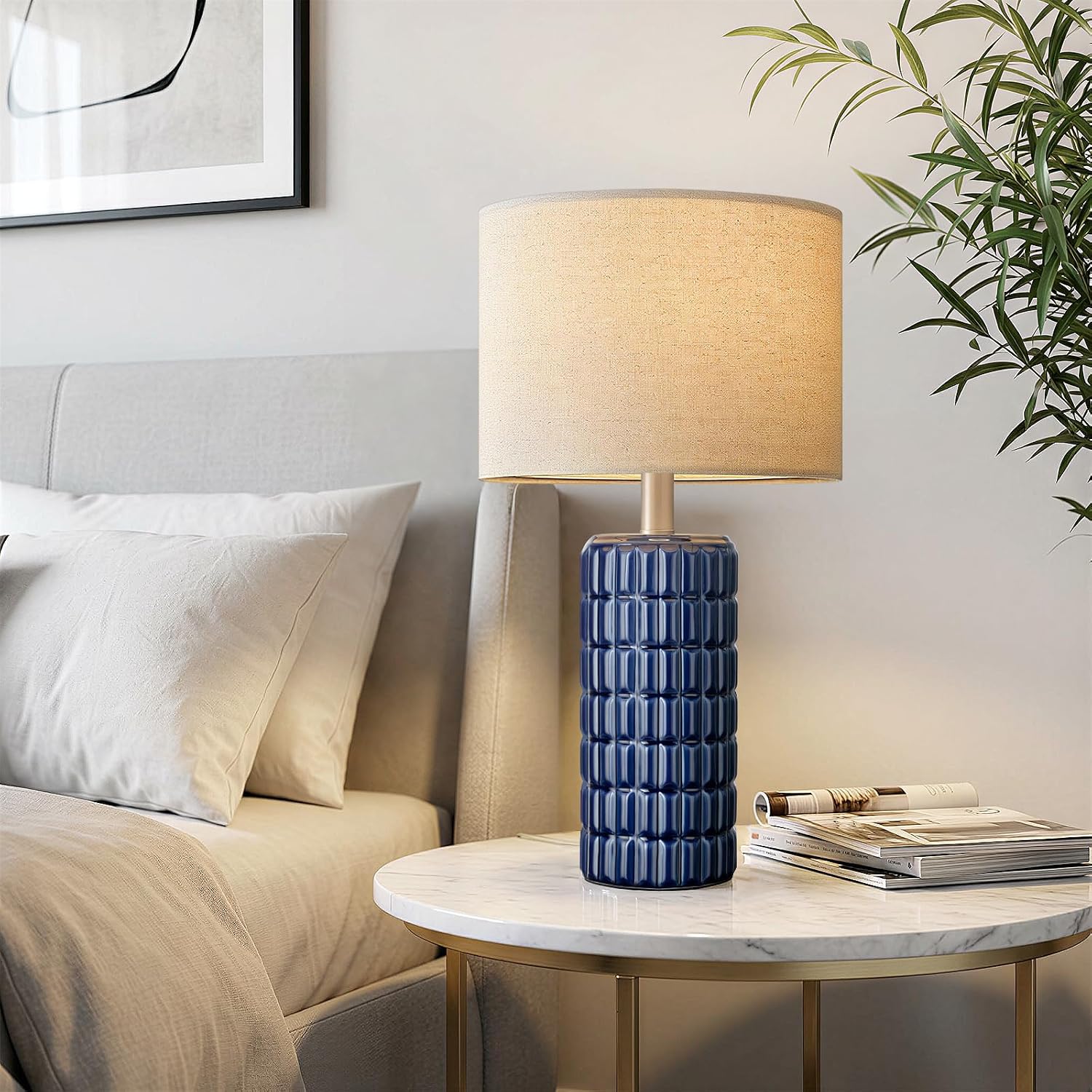 SeealleLighting 23" Modern Ceramic Table Lamps Set of 2 - Table Lamps for Living room, Farmhouse Bedside Night Stands Lamp for Bedroom, Whi…