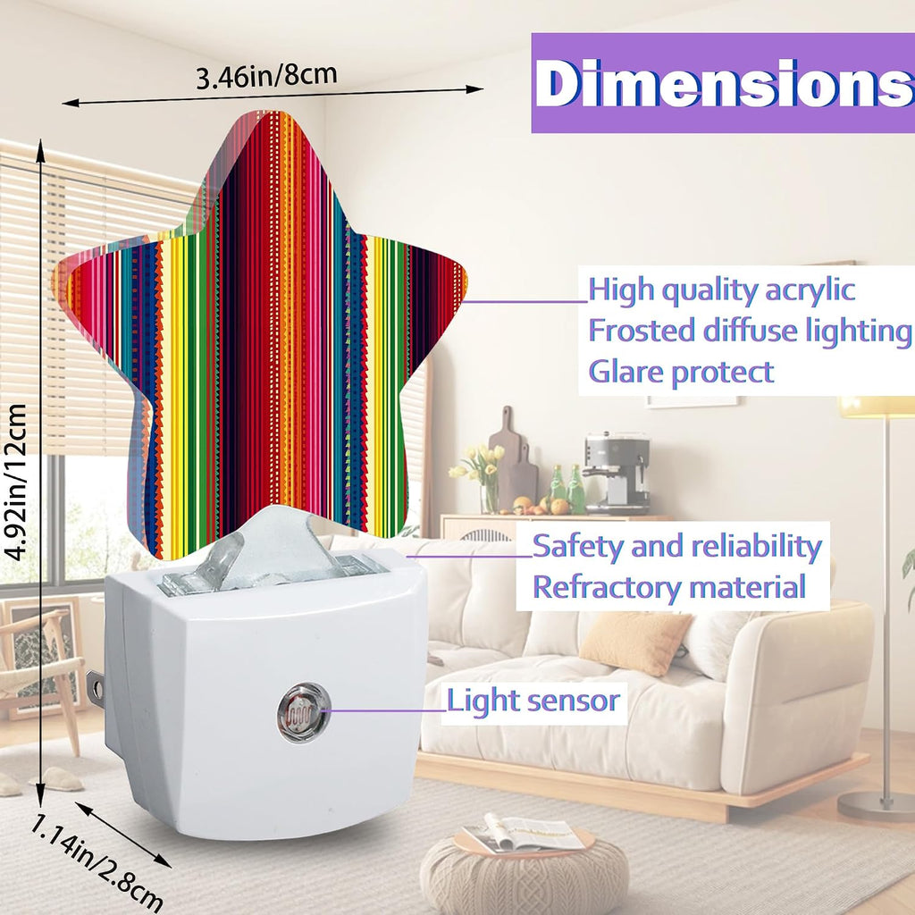Mexico Stripes Night Light for Kids, Retro Colorful Stripes Night Lights Plug Into Wall, Lightweight Dusk to Dawn Light Sensor Warm…