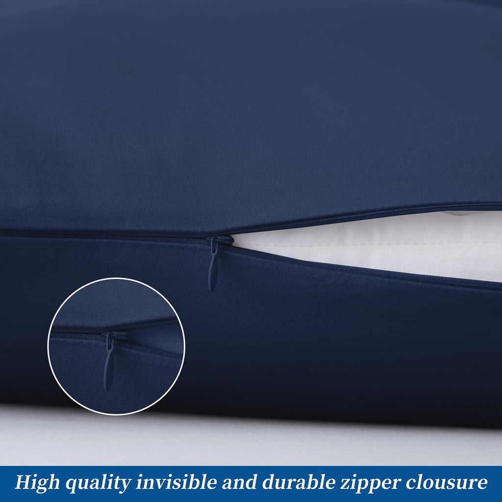 ZaizaiHome Queen Size Pillow Protector Set of 2, 100% Egyptian Cotton Pillow Cases with Zipper 400 Thread Count Sateen Weave Cotton Navy Bl…