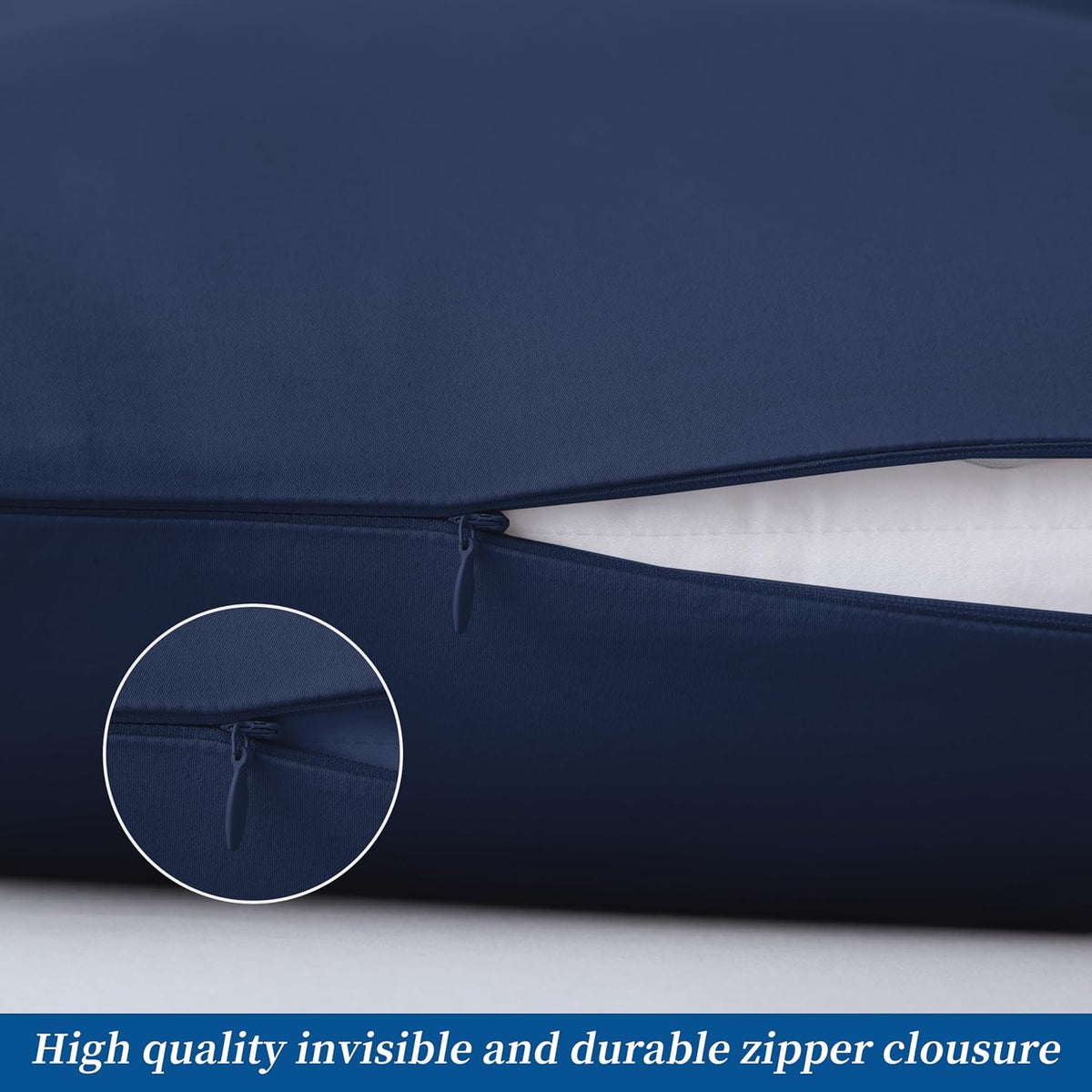 ZaizaiHome Standard Pillow Protector Set of 2, 100% Egyptian Cotton Cases With Zipper, 400 Thread Count Sateen Weave, Navy Blue, Standard S…