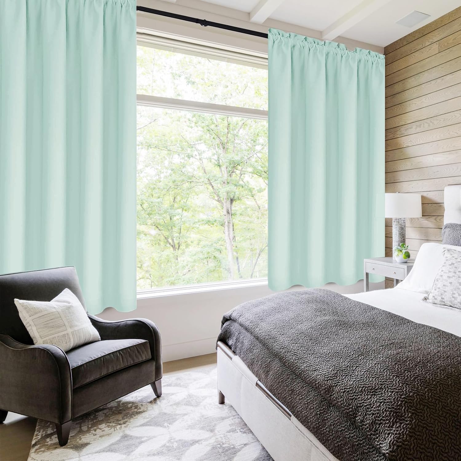 DWCN Blackout Curtains for Living Room Thermal Insulated, Energy Saving & Noise Reducing Bedroom Curtains, Mint Green, W 42x L 54 Inch…