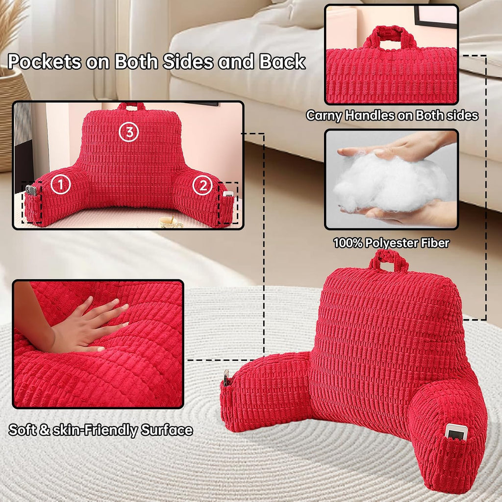 Pajeo Reading Pillow for Sitting in Bed with Arm Rests,100% 7D Fiber Filling Sitting Pillow for Back Support, Oeko-TEX Certified Backrest Pi…