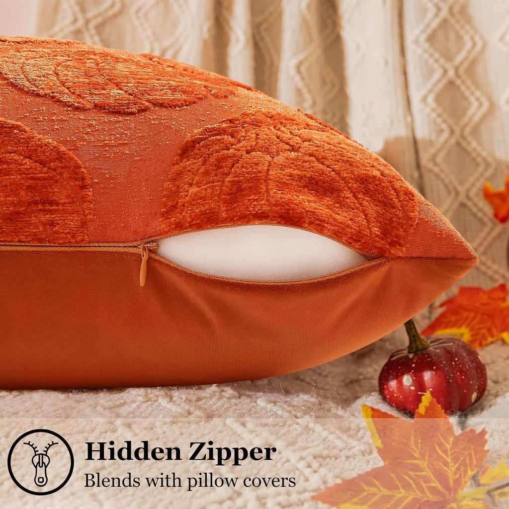 decorUhome Decorative Rust Pumpkin Thanksgiving Throw Pillow Covers 20x20 Set of 2, Soft Chenille Jacquard Farmhouse Textured Pillow…