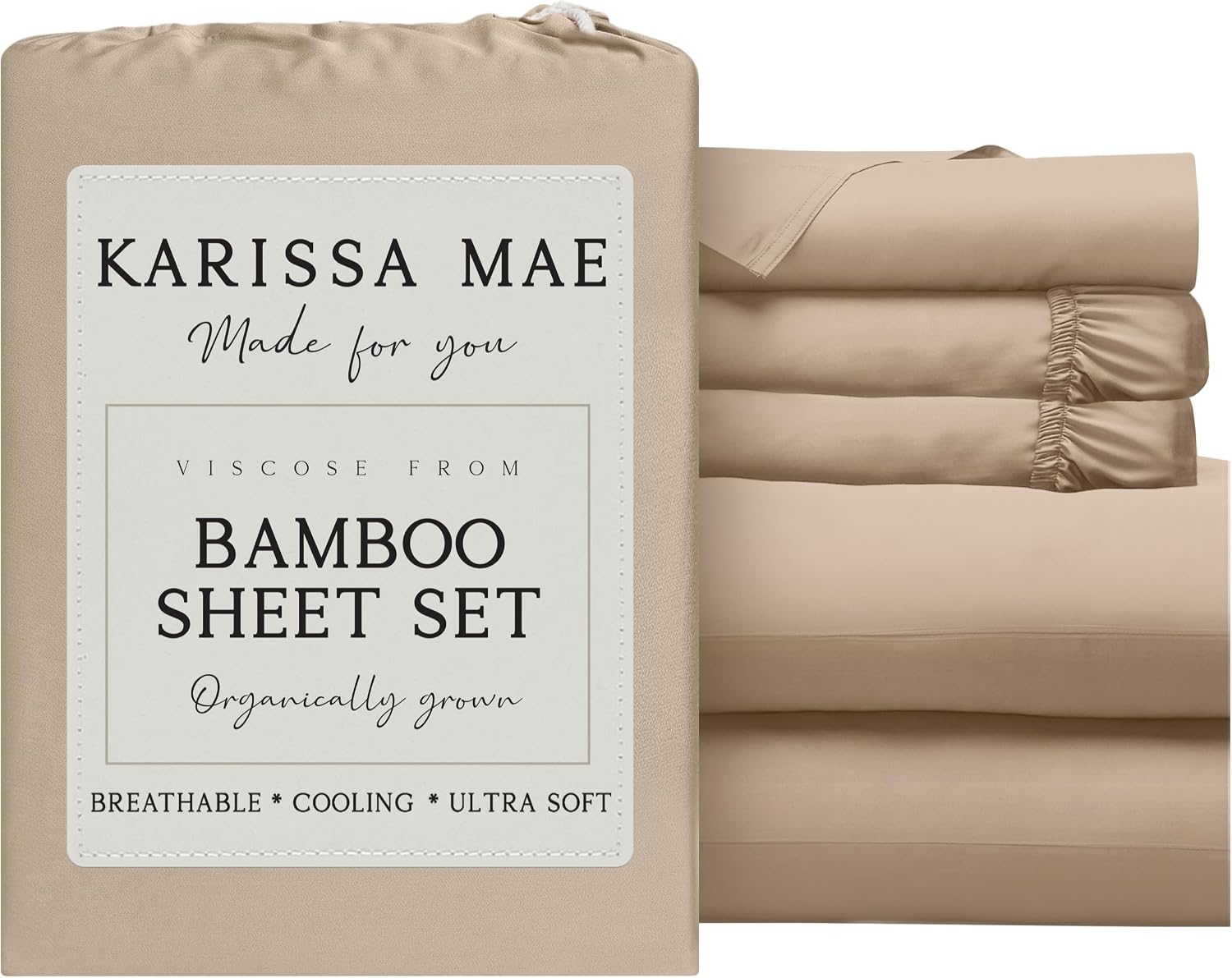 KARISSA MAE Pure Viscose from Bamboo Split King Size Sheet Set | 100% FSC Certified | Luxuriously Soft | Cooling | 18" Deep Pocket…