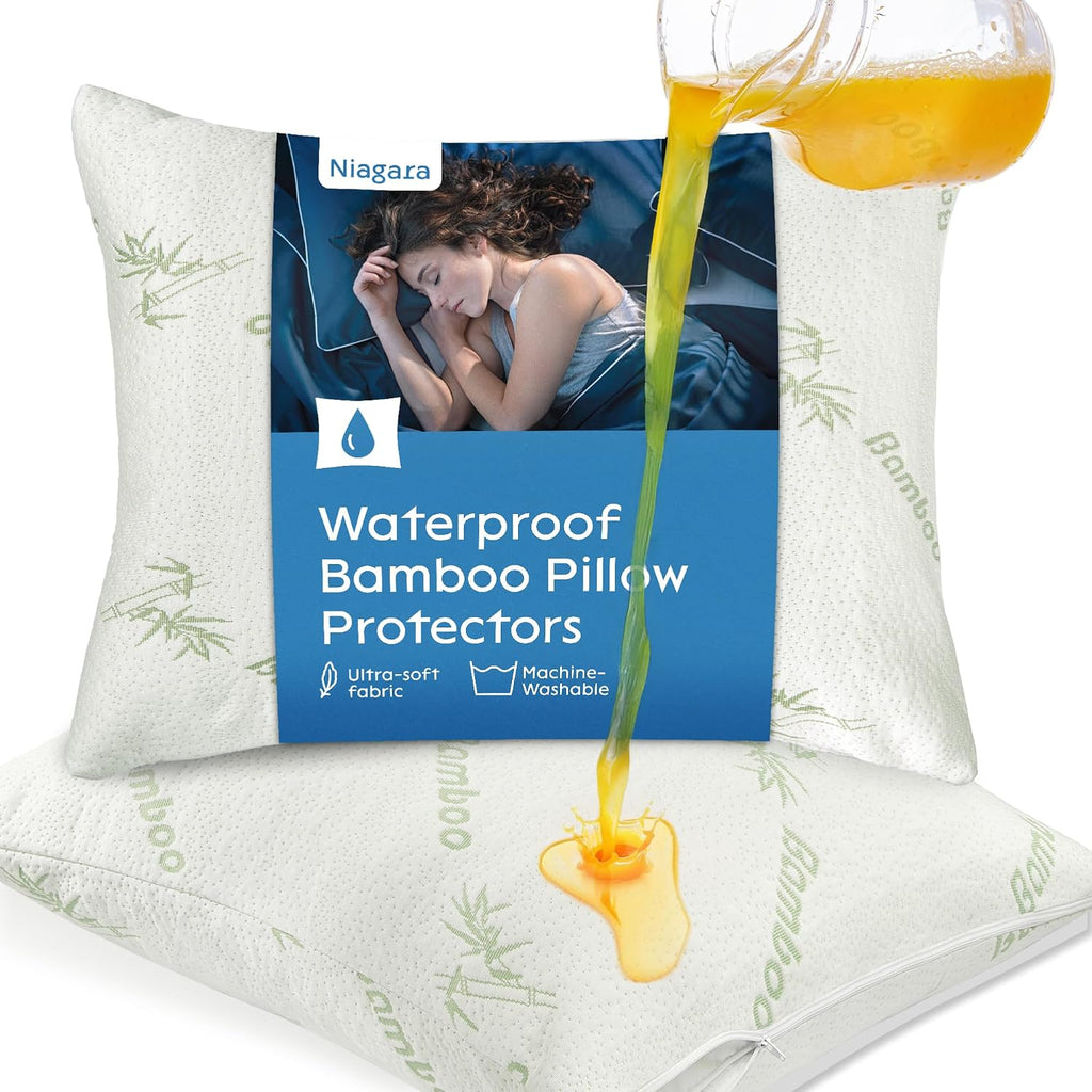 100% Waterproof Pillow Protectors Standard 20x26 Pair Zippered Pillow Case, Pillow Cover, Guaranteed Noiseless Pad, Ultra Plush Absorbent…