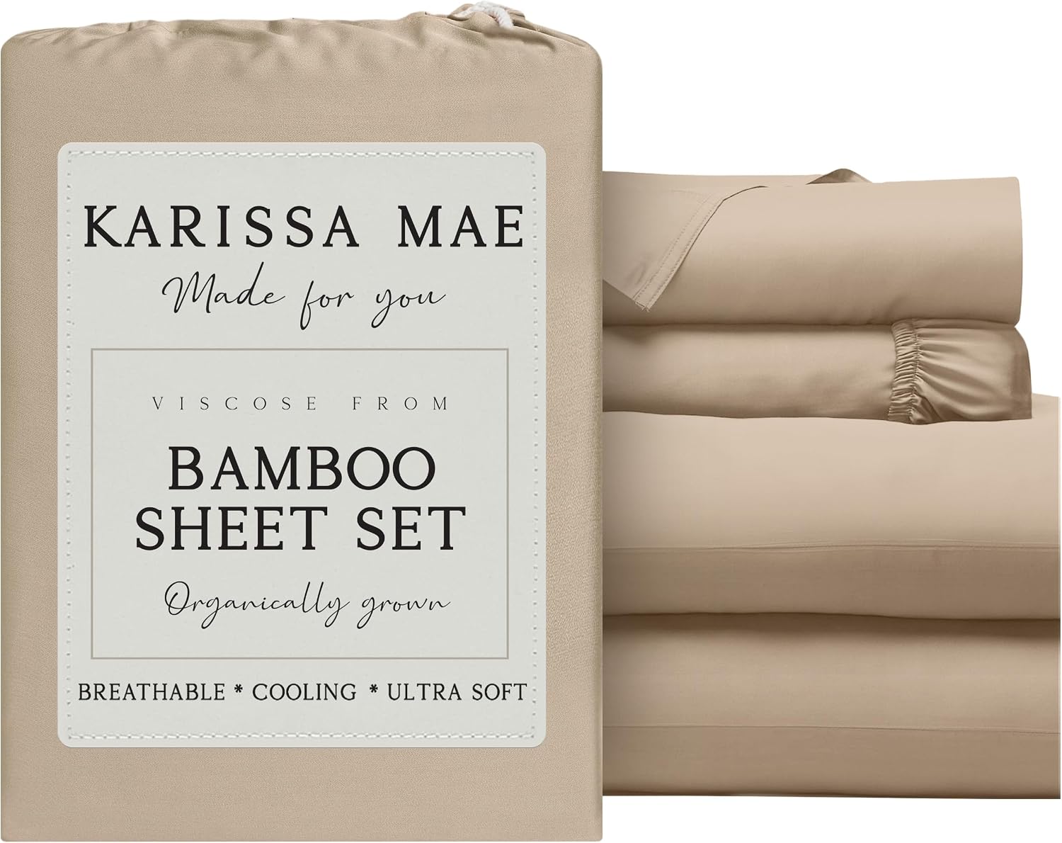 KARISSA MAE Pure Viscose from Bamboo Full Size Sheet Set | 100% FSC Certified | Luxuriously Soft | Cooling | 18" Deep Pocket w/Corner…