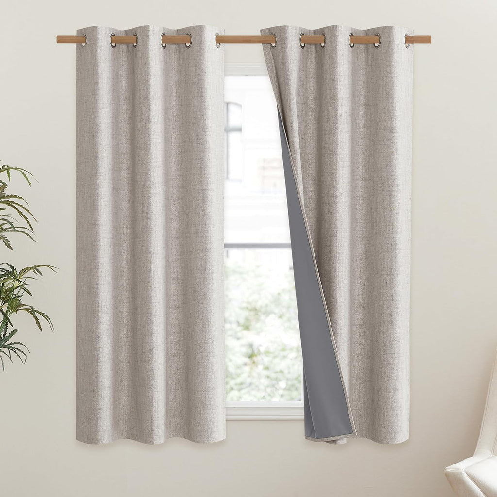 NICETOWN Brich Vintage Open Linen Weave Flax Thermal Curtains, 100% Blackout Curtains 54" Long for Dining Room, Soundproof Window…