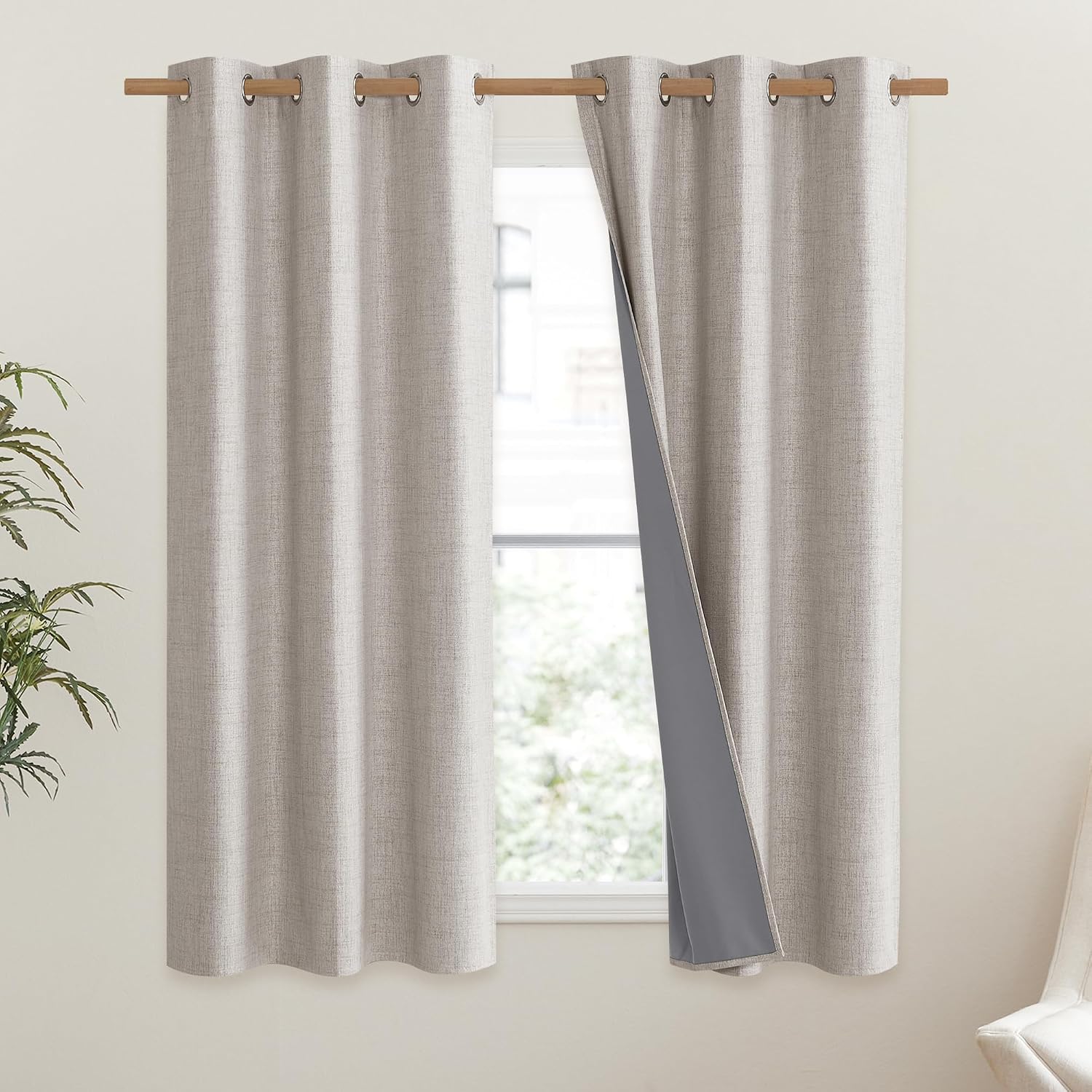NICETOWN Brich Vintage Open Linen Weave Flax Thermal Curtains, 100% Blackout Curtains 54" Long for Dining Room, Soundproof Window…