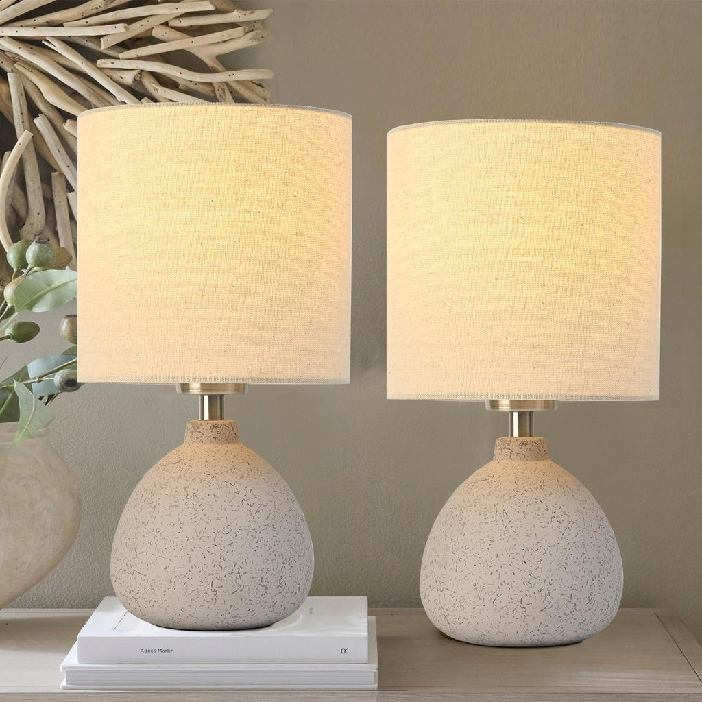 BrightWe Earth Brown Rustic Ceramic Table Lamp Set of 2, Small Table Lamp Farmhouse Rustic Lamp Set Bedside Table Lamps for Bedroom Nightst…