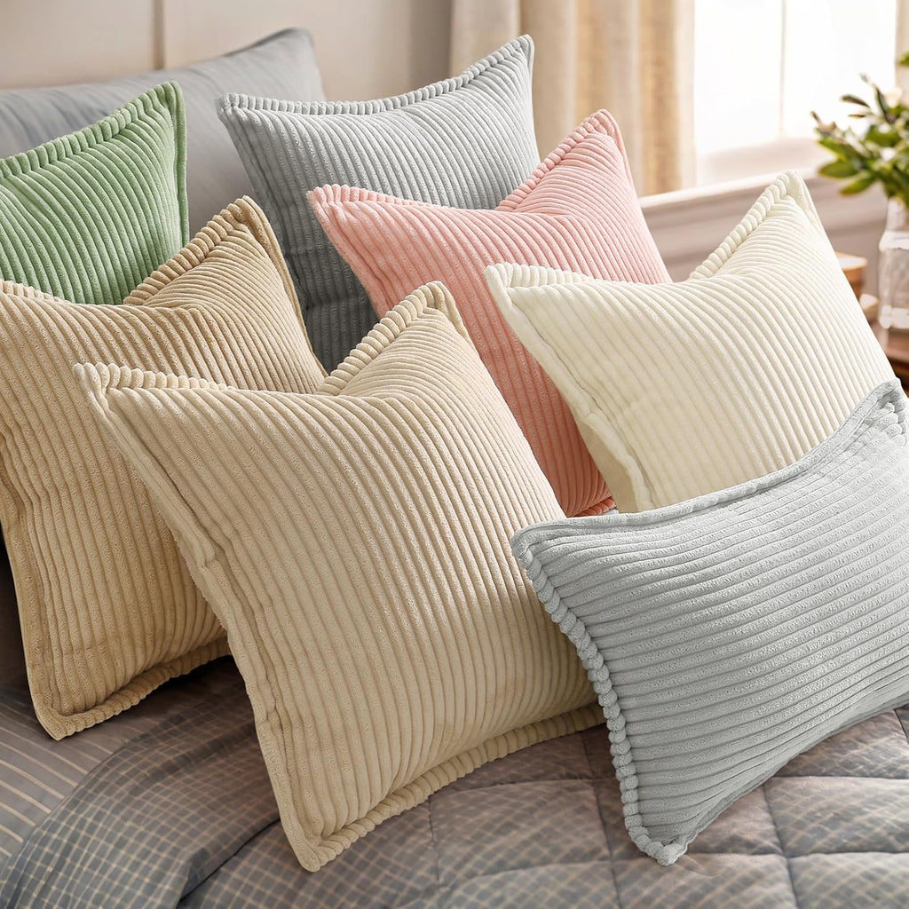 decorUhome Summer Corduroy Light Brown Euro Sham Throw Pillow Covers 24x24 Set of 2 Decorative Soft Boho Farmhouse Couch Pillow Covers for…
