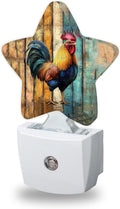 Chicken Rooster Nightlights Plug in Wall, Wooden Board Decorative Star Lamp with Automatic Lighting for Living Space, Gentle Glow for Kids…