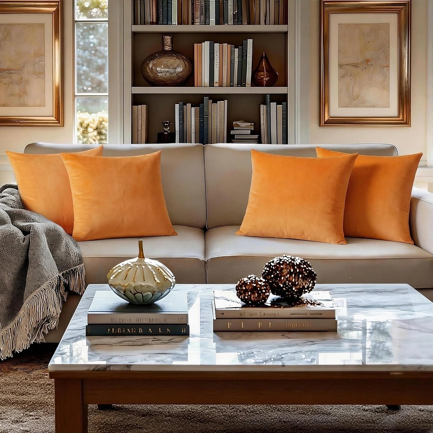 Edegen Edegen Orange Velvet Throw Pillow Covers 18x18 Inch Pack of 2 Soft Decorative Square Cushion Covers Modern Luxury Home Decor…